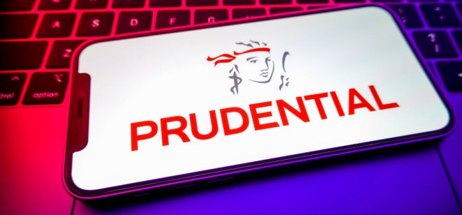 A image of a Prudential logo seen displayed on a smartphone screen.