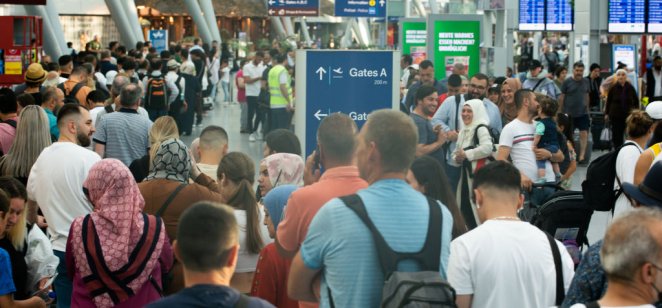 A image of travellers stranded at airports due to industrial action 