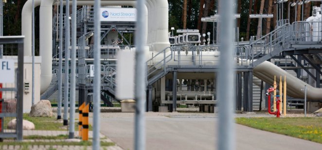 Facilities to receive and distribute natural gas are pictured on the grounds of a gas transport and pipeline network operator in Germany