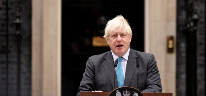 Boris Johnson gives his farewell speech as Prime Minister outside Downing Street on 10