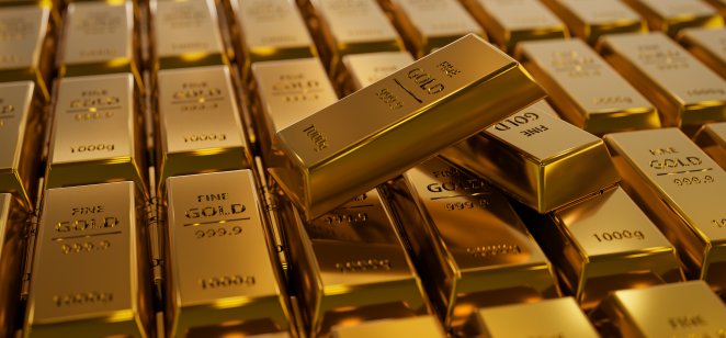 Gold bars Bank reserve gold bars arranged in rows