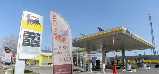 An Eni petrol station in Milan, Italy
