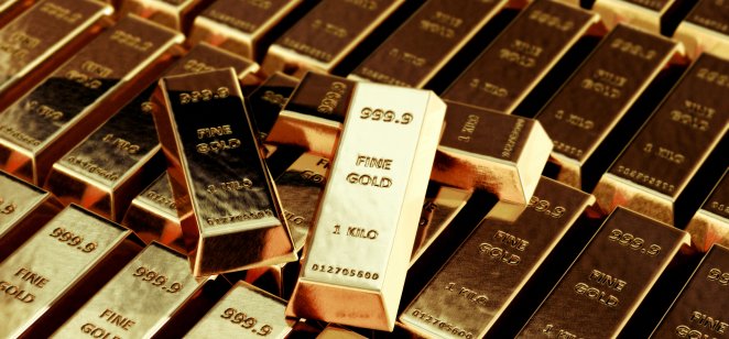 Gold bars Bank reserve gold bars arranged in rows