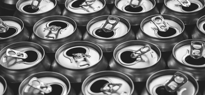 Rows of opened aluminium soda cans 