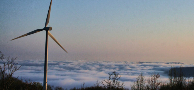 Wind turbine on a hill 