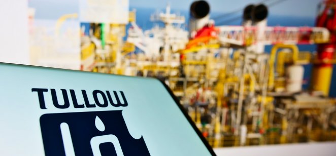 Tullow Oil logo on phone. Photo: Shutterstock