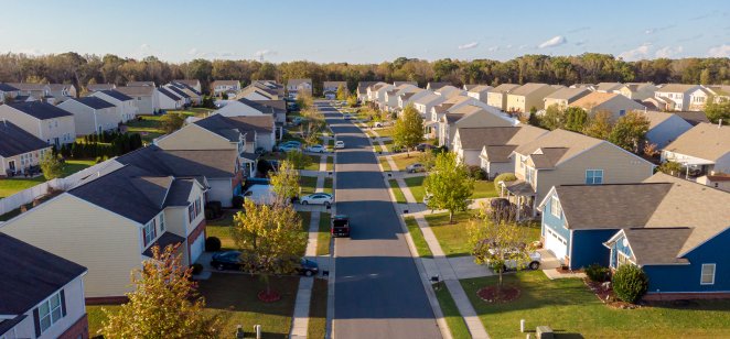 A view of US homes in a suburb