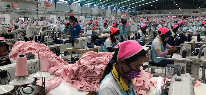 Workers sewing in Indonesian clothing factory