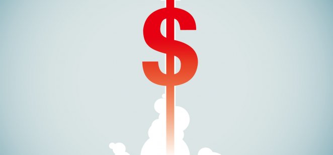 Illustration of a dollar symbol with a rocketry theme