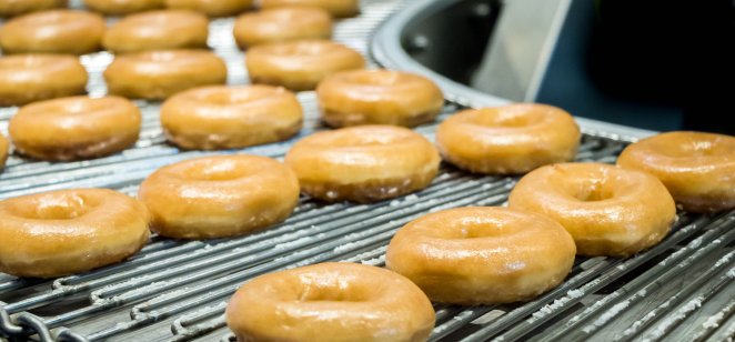 Doughnuts on a conveyor belt