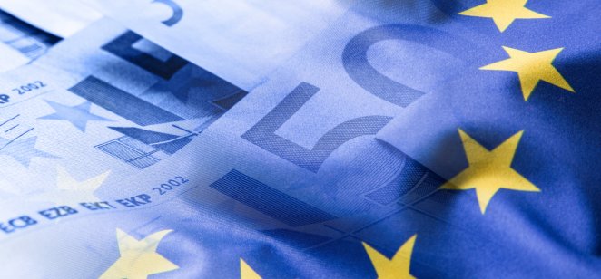 Eurozone flag and euro notes