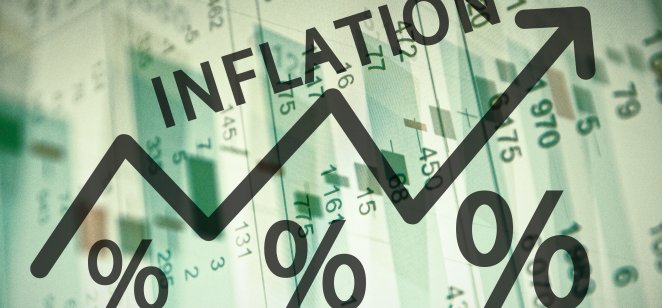 Inflation chart with arrow moving up and percent signs underneath