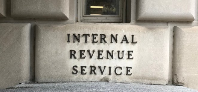Internal revenue service sign on wall block