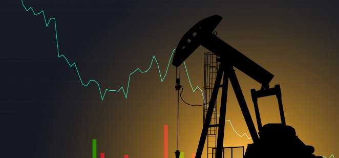 Oil pump on the background of stock charts