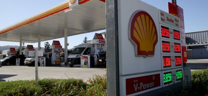 A Shell petrol station forecourt