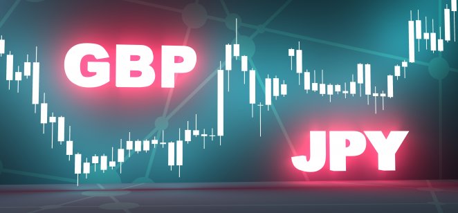 Forex candlestick pattern. Trading chart concept. Financial market chart. Currency pair. Acronym GBP - Great Britain Pound. Acronym JPY - Japan Yen. 3D rendering