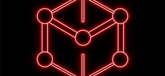 Red neon Measurable Data Token (MDT) cryptocurrency symbol. Vector illustration eps10 isolated on black background