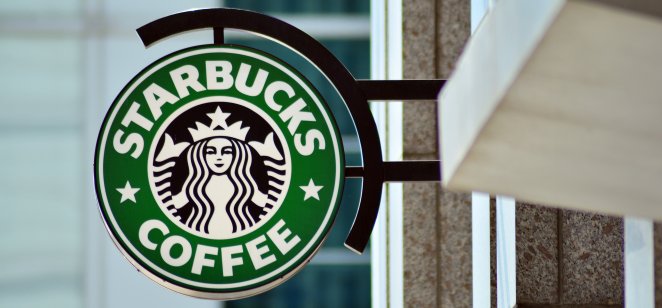 Warsaw, Poland. 23 April 2018. Sign Starbucks Coffee. Company signboard Starbucks Coffee.
