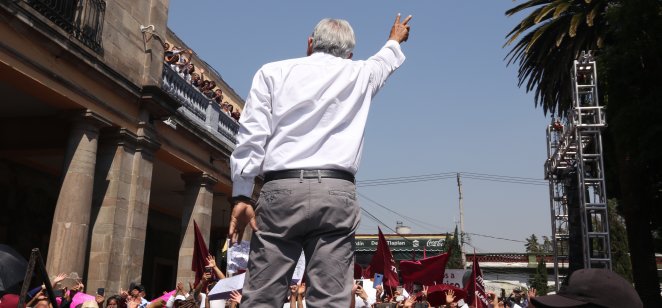 President Andrés Manuel López Obrador speaks to crowd