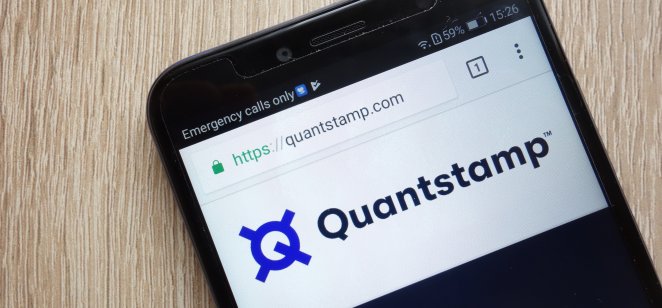 Quantstamp (QSP) cryptocurrency website displayed on smartphone