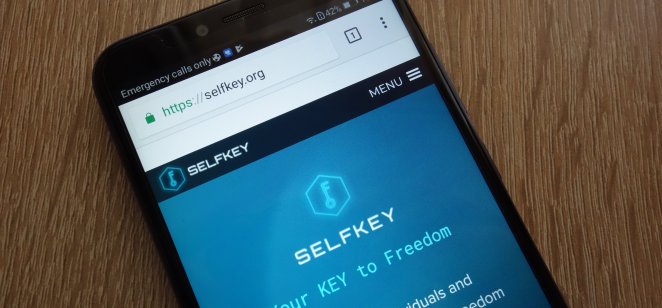 KONSKIE, POLAND - JULY 17, 2018: Selfkey (KEY) cryptocurrency website displayed on a modern smartphone