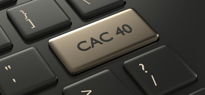 3d render closeup of computer keyboard with CAC 40 index button. Stock market indexes concept.