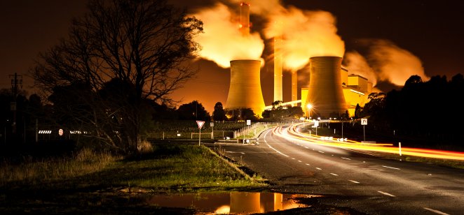 Loy Yang brown coal power station at night, Victoria, Australia