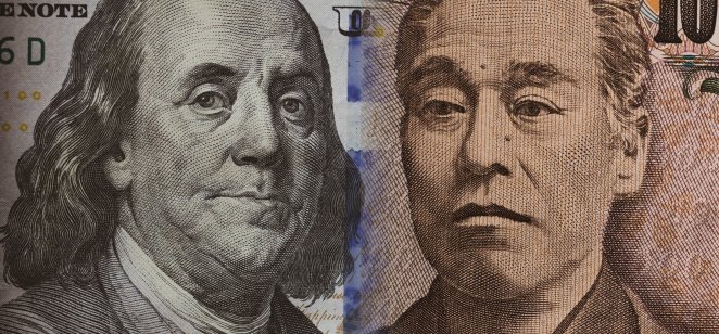 Dollar and Yen banknotes close-up