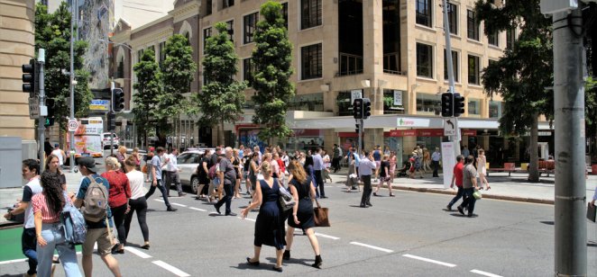 People in Brisbane People crossing the street in Brisbane, Australia
