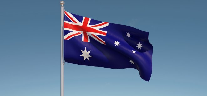 Australia flag, of country flag with bue sky background
