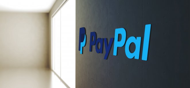 In this 3D illustration the PayPal logo is seen on an office wall