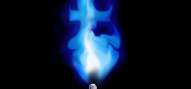  blue gas flame in the form of a pound symbol 