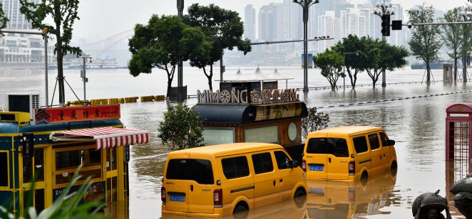Cars struck in flood waters in Chongqing, China