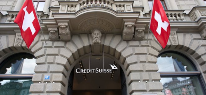 Entrance of bank building of Swiss bank Credit Suisse in Zürich