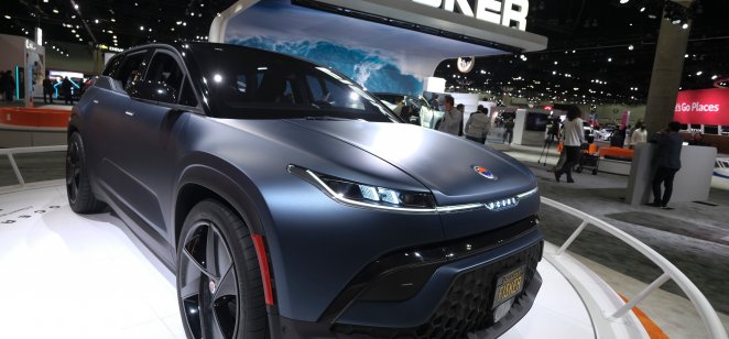 A Fisker's new Ocean electric vehicle is displayed 