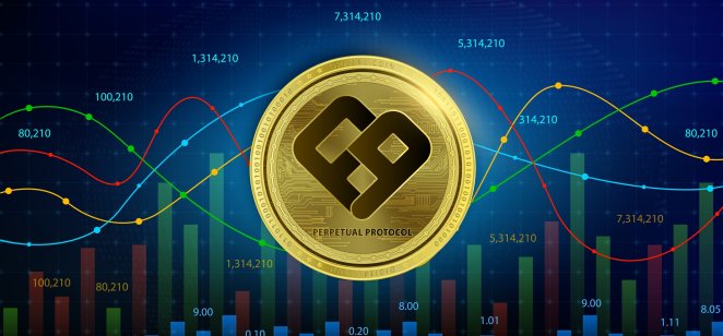 Perpetual protocol price prediction: Does it have a future? A gold coin with the PERP logo in front of a price chart