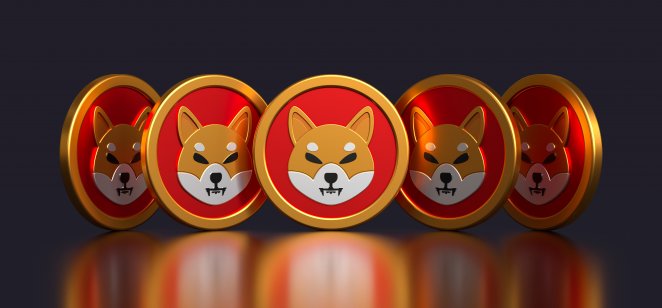 5 shiba inu crypto coins seen from several different angles