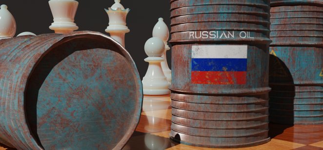 Illustration of Russian oil barrel on a chess board