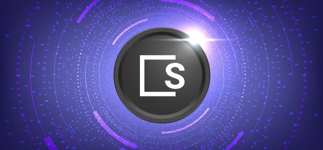 SKALE’s black logo on a purple background