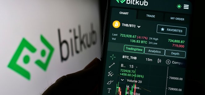 Bitkub Mobile phone with webpage of Bitkub