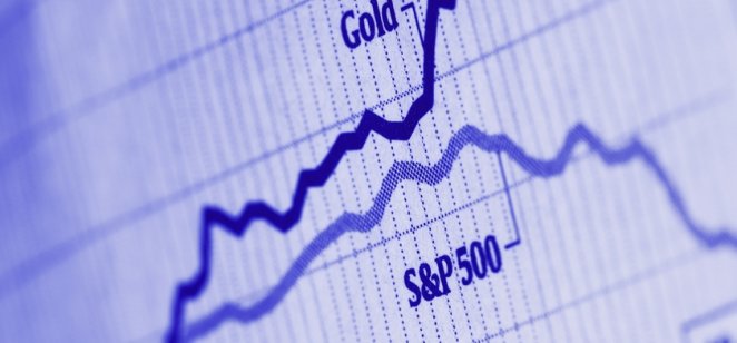 a chart showing two lines on a stock chart of the S&P 500 and gold