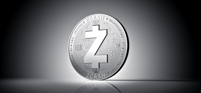 Zcash cryptocurrency physical concept coin on gently lit dark background. 3D rendering