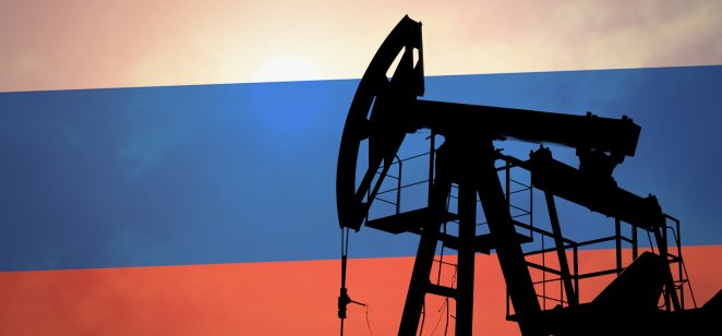 Russian flag with oil derrick