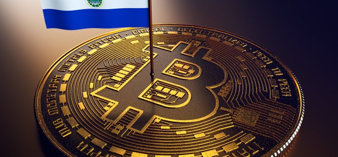 Flag of El Salvador on a bitcoin