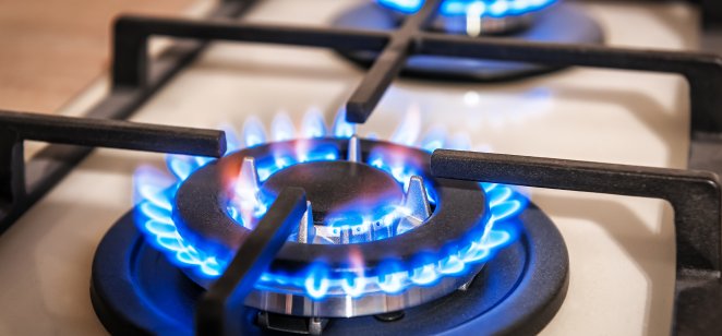 Flames on a natural gas stove