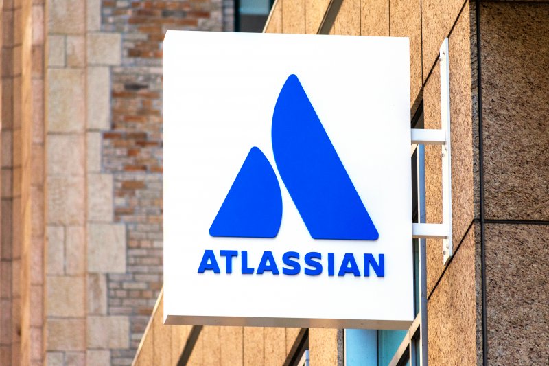 Atlassian shareholders Atlassian logo at HQ of Australian enterprise software company.