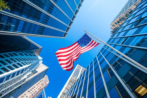 US flag, wall street