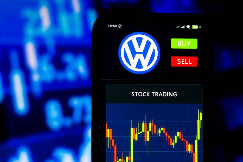 Volkswagen short squeeze Volkswagen logo and a stock chart