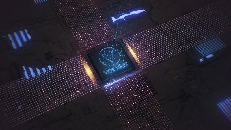 Voyager crypto bankruptcy Voyager Token on a circuit background