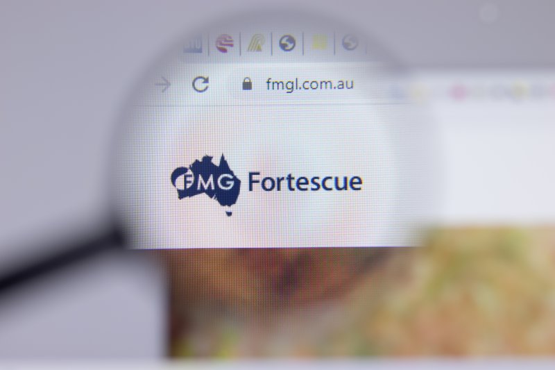 Fortescue stock forecast FMG logo close-up on webpage